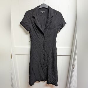 Lulu's Black Linen Blend Button-Front Midi Dress